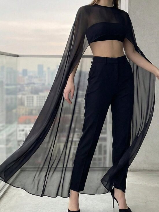 Jackets & Blazers - Black Elegant Women's High Low Sheer Cape